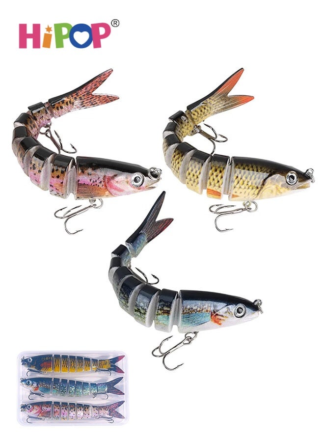 HIPOP 3 Pieces Predator Fishing Lure, Bionic Slow Sinking Artificial Pike Fishing Lures Multi-Jointed Fishing Lures with Triple Hooks for Predator, Pike, Trout - Image 1